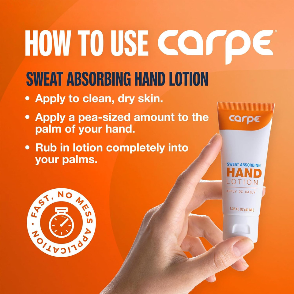 Carpe Sweat Absorbing Antiperspirant Hand Lotion for Sweaty Hands, Help Manage Palmar Hyperhidrosis, Dermatologist Recommended, 1.35 fl oz