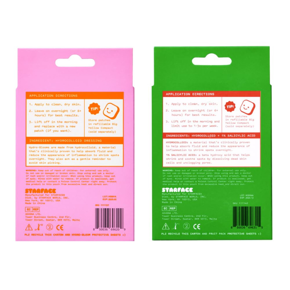 Starface Xxl Patch Combo, Hydro-Blooms And Fruit Pack, Hydrocolloid And Salicylic Acid Patches, Large Size For Face And Body (16 Count)Hydro Fruit