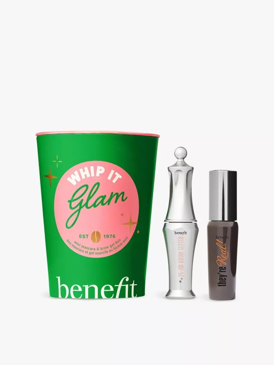 Benefit Whip It Glam Duo Gift Set with TRAVEL-SIZE They're Real Lengthening mascara and 24 Hour brow setter duo