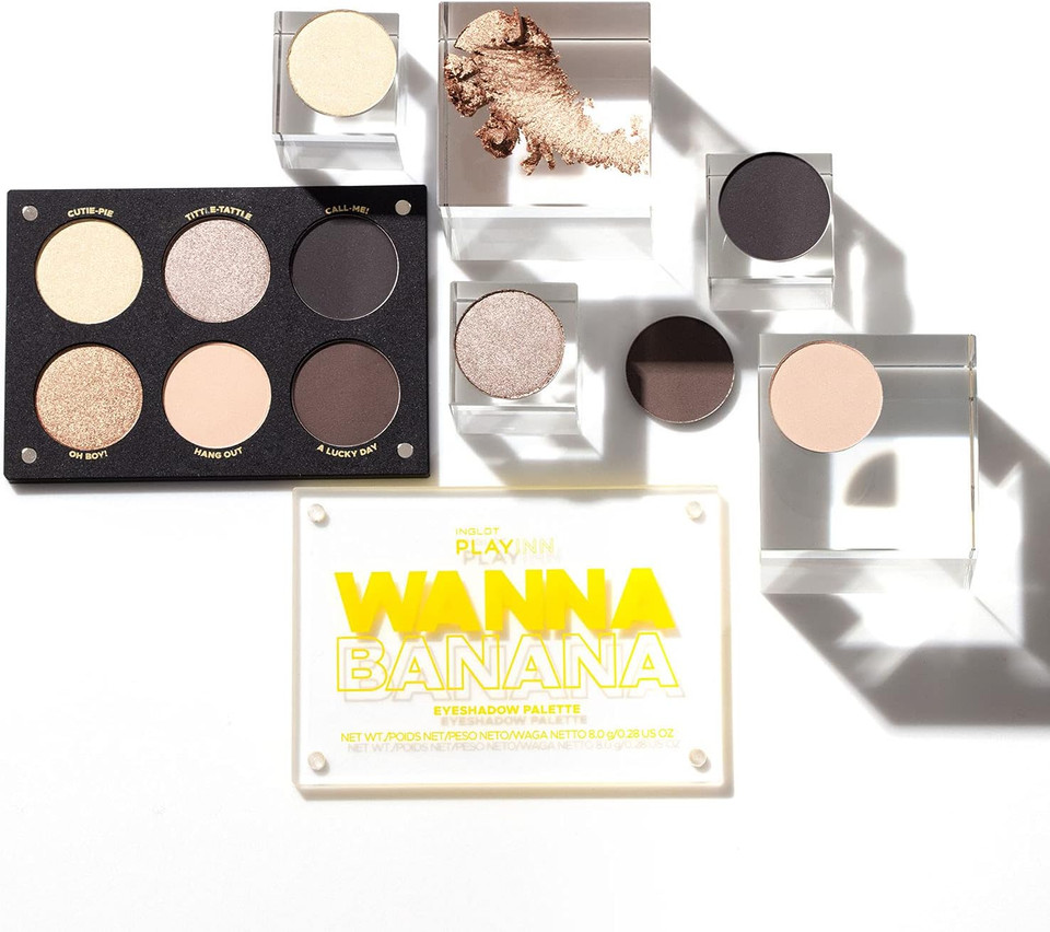 Inglot PlayInn Blurry Berry - Palette of 6 Eyeshadows in Warm Grey with Pastel Pink | Intense colour and durability | Easy blending and silky formula for a perfect finish | 8 g