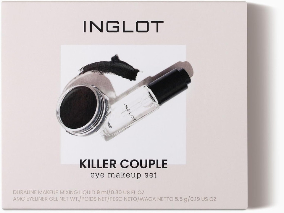 Inglot Killer Couple Set | Duraline + AMC Eyeliner Gel 77 | Black Eyeliner | Prolong Makeup Durability | Transparent | Waterproof | Cruelty-free | Hypoallergenic |