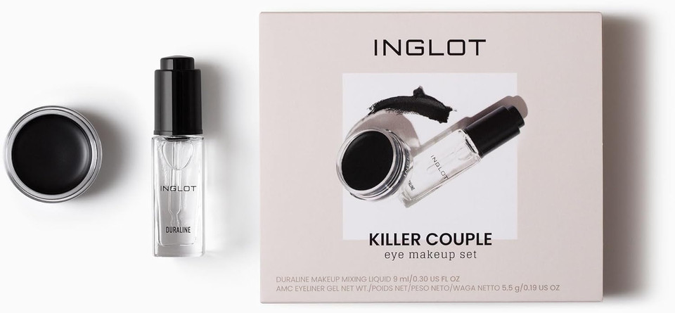 Inglot Killer Couple Set | Duraline + AMC Eyeliner Gel 77 | Black Eyeliner | Prolong Makeup Durability | Transparent | Waterproof | Cruelty-free | Hypoallergenic |