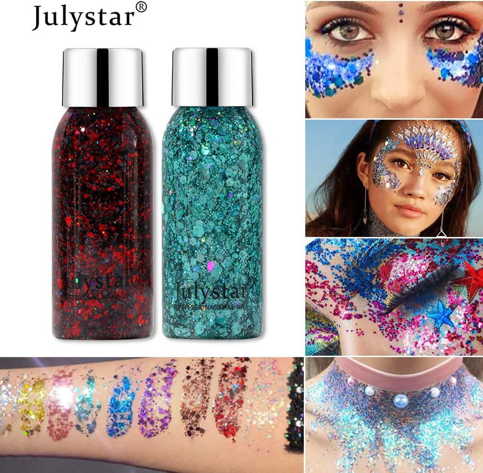 Julystar Beauty Colorful Stage Makeup Flash eye shadow Liquid Face Body Sequins Gel Liquid eye shadow Makeup (01#)