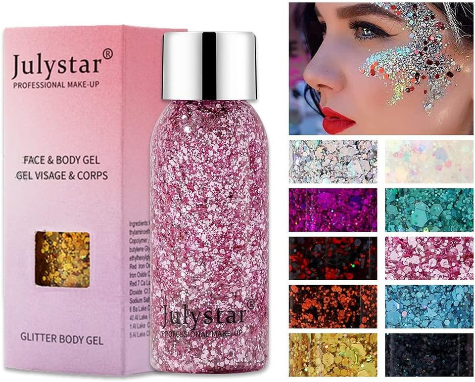 Julystar Beauty Colorful Stage Makeup Flash eye shadow Liquid Face Body Sequins Gel Liquid eye shadow Makeup (06#)