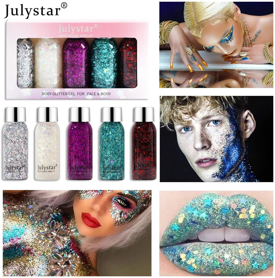 Julystar Makeup Blue Sequins Liquid eye shadow Liquid Stage Makeup Face Body Flash Colorful eye shadow Set (A group) Julystar Makeup Blue Sequins Liquid eye shadow Liquid Stage Makeup Face Body Flash Colorful eye shadow Set (A group)