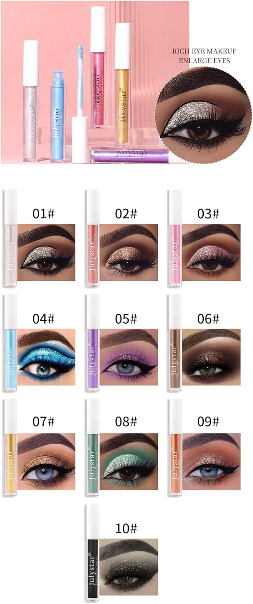 Julystar Polarized liquid eye shadow cosmetics, shimmering monochromatic eye shadow cosmetics (01#) Julystar Polarized liquid eye shadow cosmetics, shimmering monochromatic eye shadow cosmetics (01#)