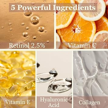 2.5% Retinol Serum For Face | Anti-Aging Serum With Hyaluronic Acid, Vitamin C, Vitamin E & Collagen For Smoothing Fine Lines | 1 Fl Ozretinol