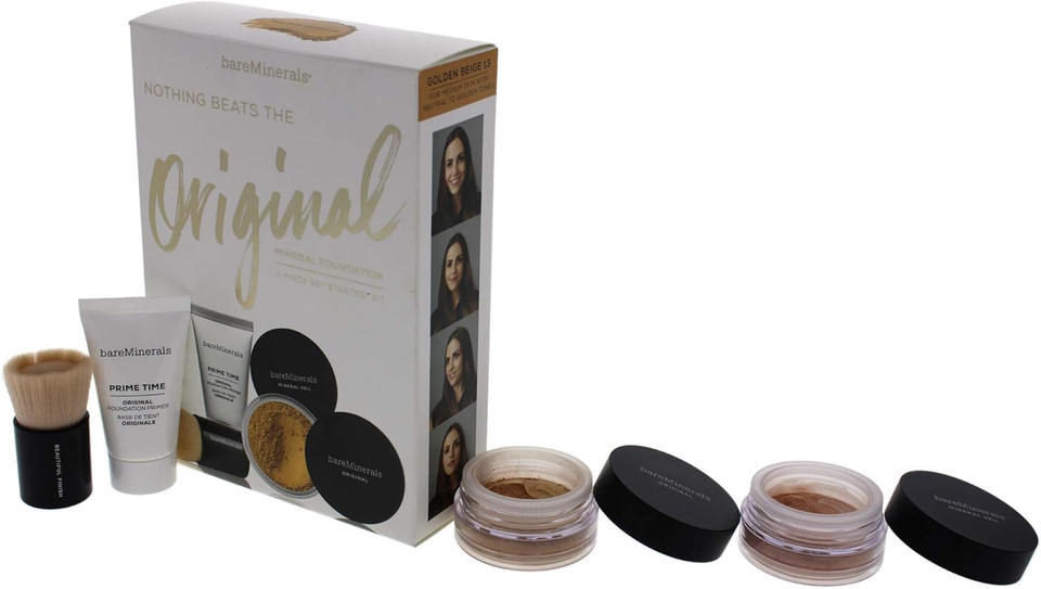 bareMinerals Nothing Beats The Original Mineral Foundation - 13 Golden Beige For Women 4 Pc Set 0.5Oz Prime Time Original Foundation Primer, 0.07Oz Original Foundation Spf 15