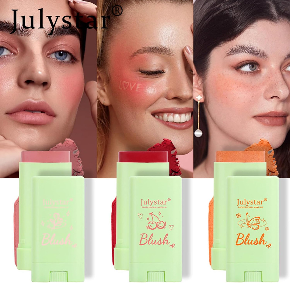 Julystar Natural Matte Cream Blush 15g Blush Cream Stick for Cheeks Long Lasting Easy to Apply for All Skin Types