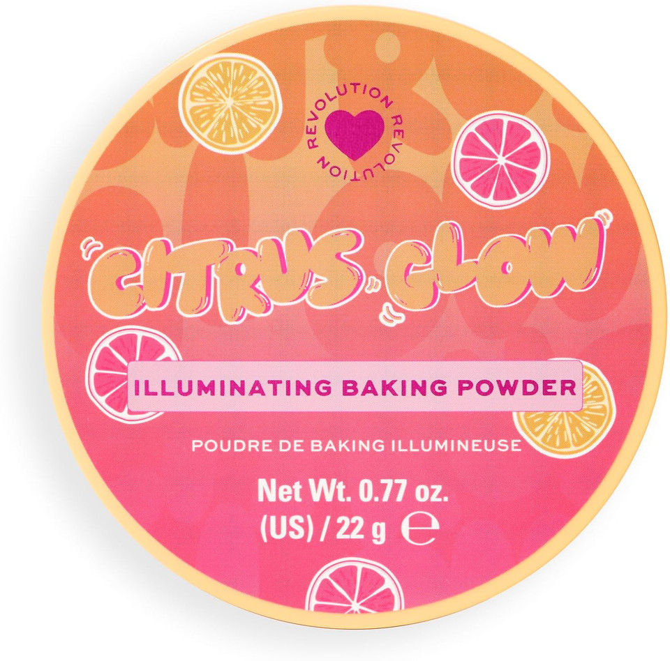 I Heart Revolution Citrus Glow Illuminating Baking Powder, Face Makeup Powder, Infused with Vitamin C, Vegan & Cruelty-Free, 22g