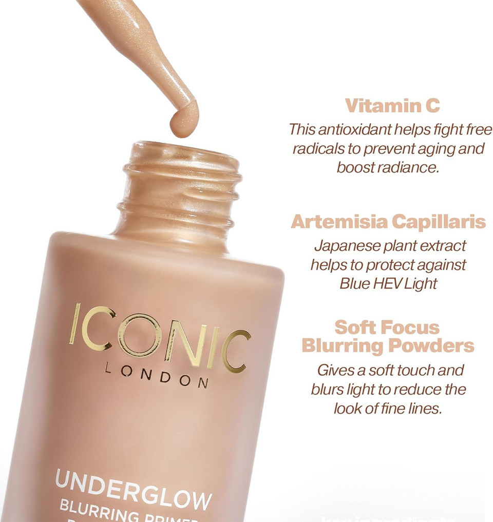 ICONIC London Underglow Blurring Makeup Primer | Face Primer Enriched with Artemisia Capillaris, Vitamin C and Soft Focus Blurring Powders
