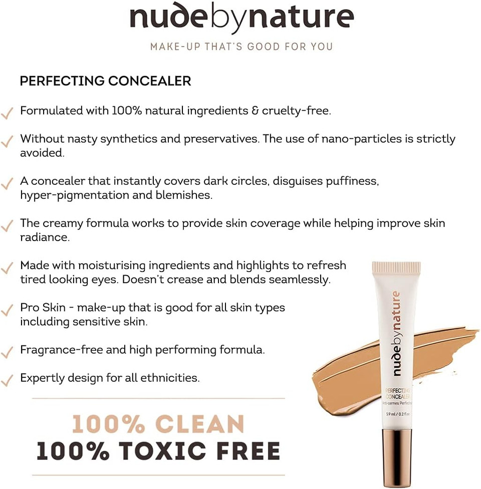 Nude By Nature Perfecting Concealer with Moisturising ingredients, 02 Porcelain Beige