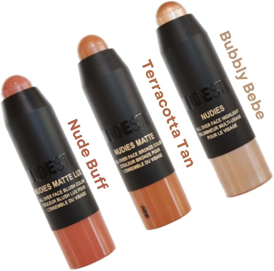 NUDESTIX Mini Soft & Warm Nudes 3-Piece Kit: Stick Palette, Bronze, Brown Family, Shimmery Finish