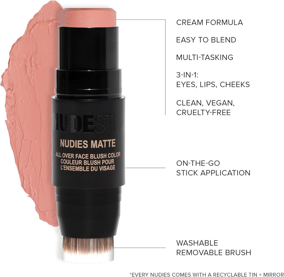 Nudestix Nudies Blush Stick w/Blending Brush, 3-in-1 Matte Color for Cheeks, Eyes, Lips, Creamy Makeup for Natural, Healthy, Youthful Look, 0.25 oz (7g) (Bare Back) Nudestix Nudies Blush Stick w/Blending Brush, 3-in-1 Matte Color for Cheeks, Eyes, Lips, Creamy Makeup for Natural, Healthy, Youthful Look, 0.25 oz (7g) (Bare Back)
