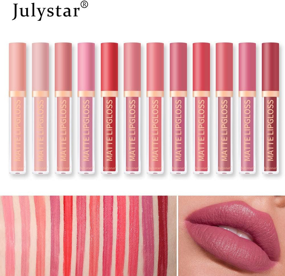 Matte Lipstick Lip Gloss, Non-Stick, Long Lasting, Non-Transfer, Lip Stain, 12ml (12, 12-color liquid lip gloss) Matte Lipstick Lip Gloss, Non-Stick, Long Lasting, Non-Transfer, Lip Stain, 12ml (12, 12-color liquid lip gloss)