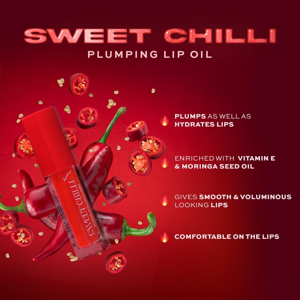 I Heart Revolution, Sweet Chilli Lip Oil, Plumping Effect, Glossy Finish, Contains Vitamin E, Red, 4ml