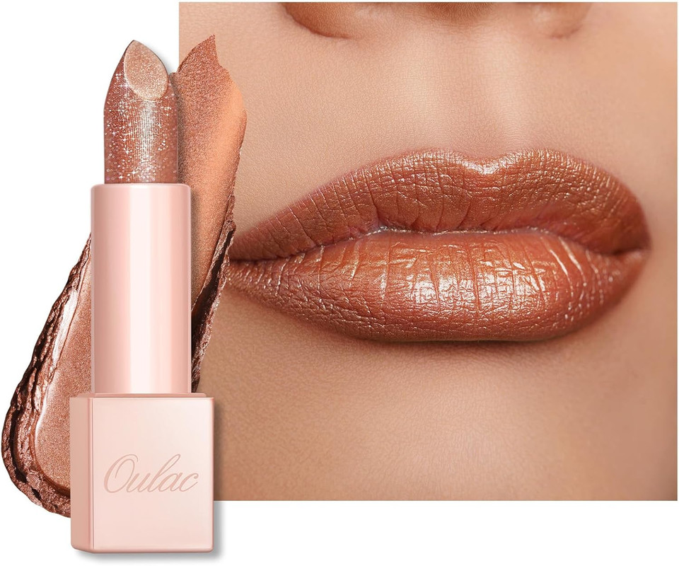 Oulac Bronze Shimmer Lipstick for Women-Moisture Tinted Lip Balm for Dry Lips, Glitter Surface, Creamy Formula, Hydrating & Smooth, Infused with Shea Butter, Vegan, Clean Beauty (PG06) Precious Moment