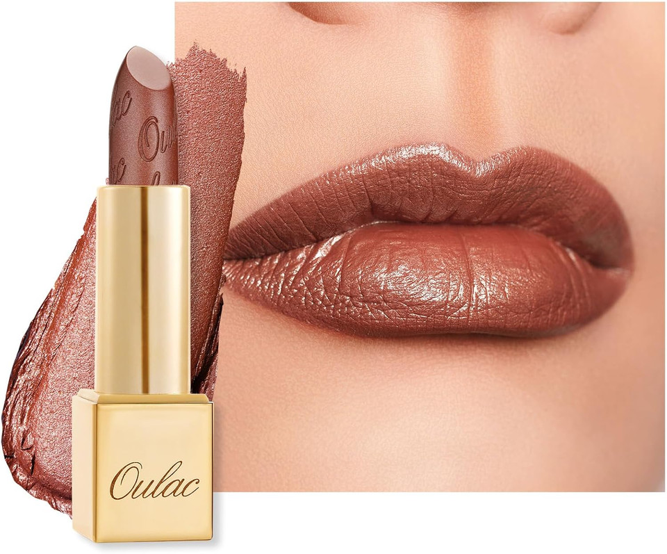 OULAC Glow Metallic Shine Lipstick, Nude High Impact Lipcolor, Lightweight Soft and Ultra Hydrating, Long Lasting, Vegan & Cruelty-Free, Full Coverage Lip Color 4.3 g/0.15 GM10 Chicness