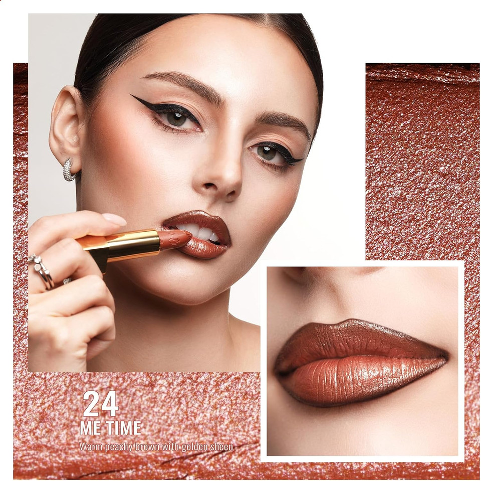 OULAC Glow Metallic Shine Orange Lipstick, Coral High Impact Lipcolor, Lightweight Soft and Ultra Hydrating, Long Lasting, Vegan & Cruelty-Free, Full Coverage Lip Color 4.3 g/0.15 GM07 Outrageous