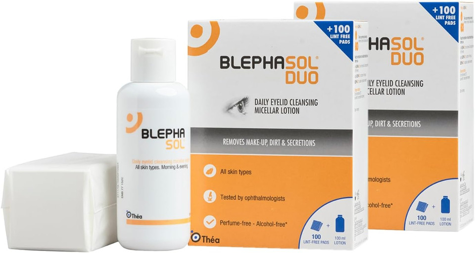 2 x Blephasol Duo 100 ml Micellar Eyelid Cleansing Lotion with 100 Lint-Free Pads | Effective and Gentle Cleansing for Make-Up Removal, Inflamed and Sensitive Eyelids | Soap & Alcohol-Free