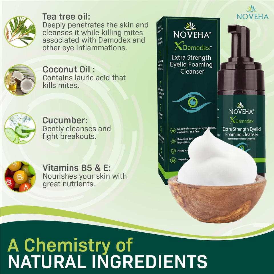 NOVEHA Demodex Extra Strength Foaming Cleanser, With Tea Tree Oil Extract 100 ml