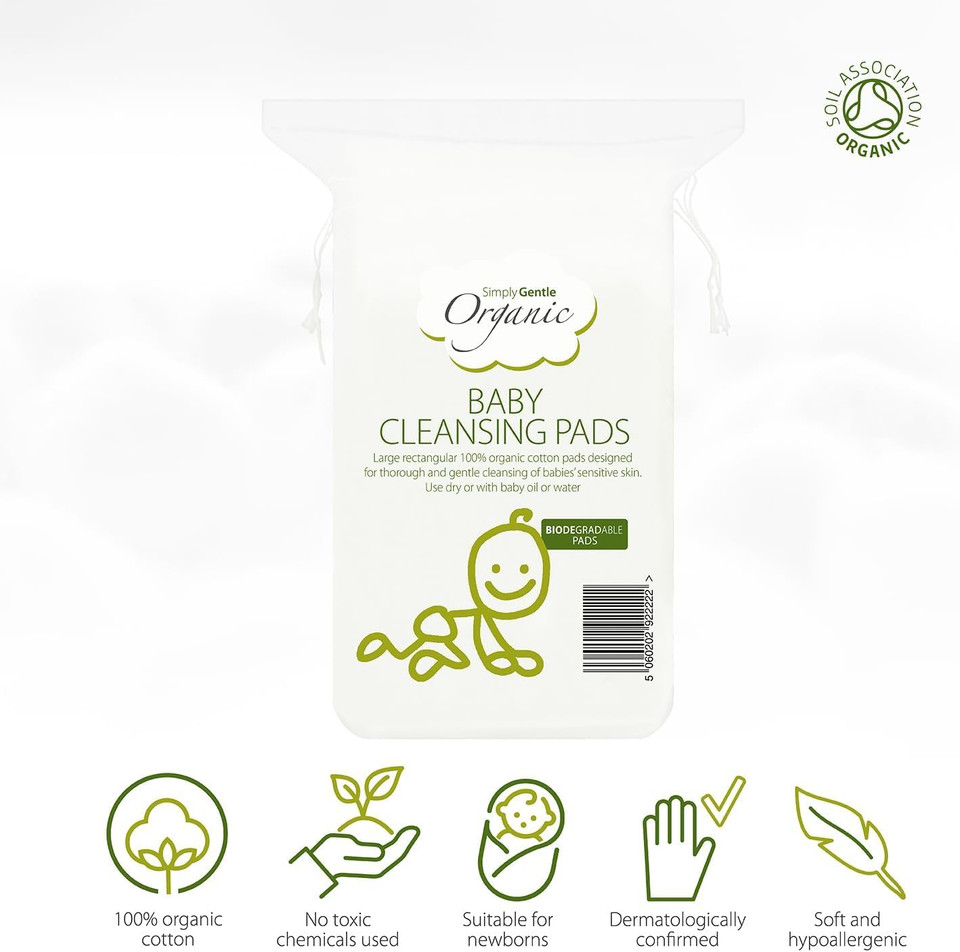 Simply Gentle Baby Cleansing Pads - Perfect for Sensitive Skin - Pure Cotton Pads for Newborn Baby - Free from Odours or Irritants - Rectangular Shaped Disposable Cotton Pads - 1 Pack of 60 Pads Simply Gentle Baby Cleansing Pads - Perfect for Sensitive Skin - Pure Cotton Pads for Newborn Baby - Free from Odours or Irritants - Rectangular Shaped Disposable Cotton Pads - 1 Pack of 60 Pads