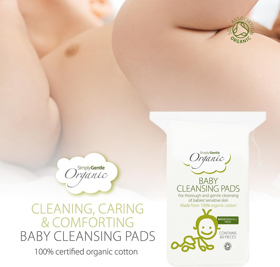 Simply Gentle Baby Cleansing Pads - Perfect for Sensitive Skin - Pure Cotton Pads for Newborn Baby - Free from Odours or Irritants - Rectangular Shaped Disposable Cotton Pads - 1 Pack of 60 Pads Simply Gentle Baby Cleansing Pads - Perfect for Sensitive Skin - Pure Cotton Pads for Newborn Baby - Free from Odours or Irritants - Rectangular Shaped Disposable Cotton Pads - 1 Pack of 60 Pads