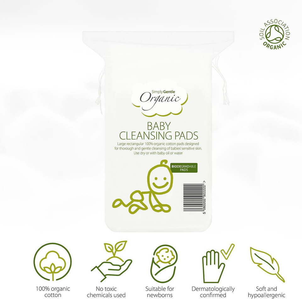Simply Gentle Baby Cleansing Pads - Perfect for Sensitive Skin - Pure Cotton Pads for Newborn Baby - Free from Odours or Irritants - Rectangular Shaped Disposable Cotton Pads - 3 Packs of 60 Pads Simply Gentle Baby Cleansing Pads - Perfect for Sensitive Skin - Pure Cotton Pads for Newborn Baby - Free from Odours or Irritants - Rectangular Shaped Disposable Cotton Pads - 3 Packs of 60 Pads