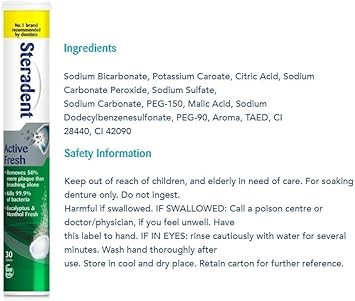 Steradent Active Fresh Denture Cleansing 30 Tablets (Pack of 6)