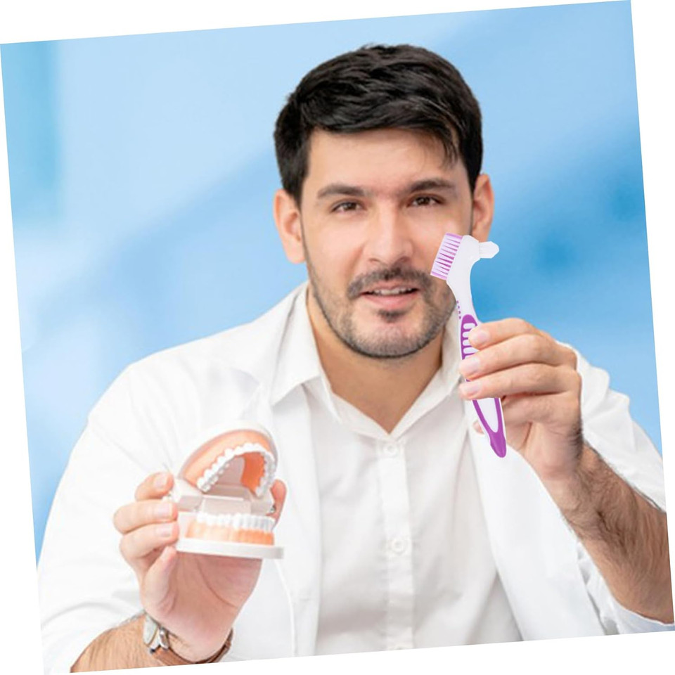 WEKADRIN 2Pcs Denture Cleaning Brush Dual Headed Tooth Brush for Full and Partial Dentures Durable Material Easy to Use for Home Travel