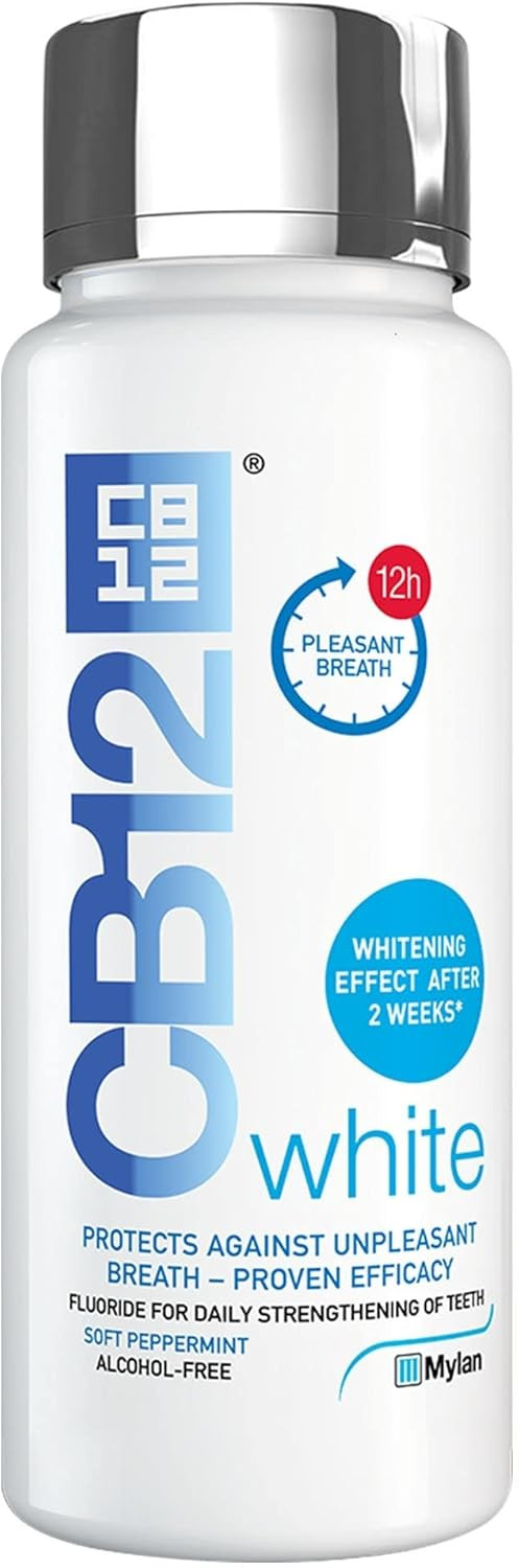 CB12 White Mouthwash, Whiter Teeth After 2 Weeks, Pleasant Breath for 12 Hours, 250 ml & CB 12 Spray  Instant Freshness on The Go, Reduces The Root Cause of Bad Breath, with Zinc Acetate