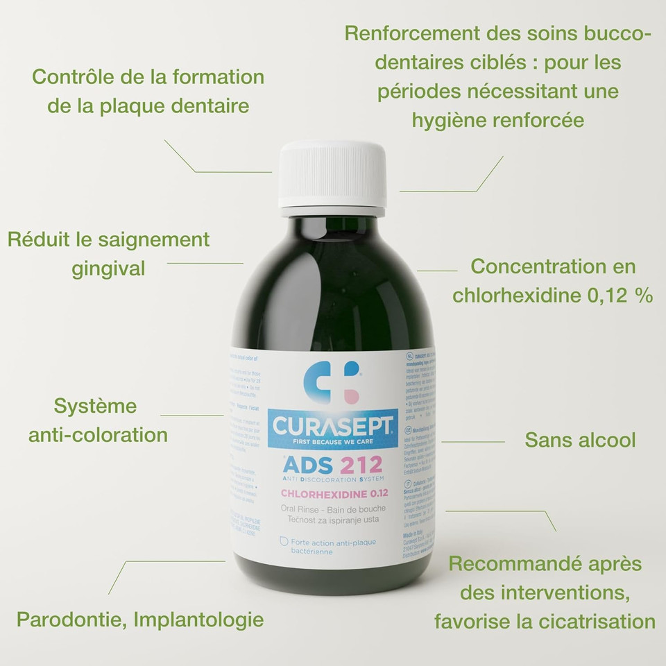 Curasept Mouthwash - 0.120% Chlorhexidine, 200 ml, Alcohol Free, Unflavored, Gum Health, Gingivitis Treatment & Prevention