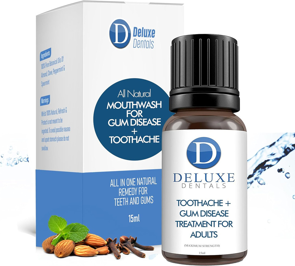 Deluxe Dentals Gum Health Treatment for Adults - Toothache Treatment - Mouthwash for Gum Health, Fast Acting Pure Botanical Oils Remedy for Teeth and Gums, Clove Oil for Toothache - 15ml