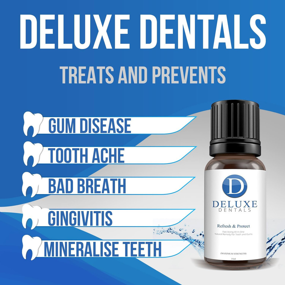 Deluxe Dentals Gum Health Treatment for Adults - Toothache Treatment - Mouthwash for Gum Health, Fast Acting Pure Botanical Oils Remedy for Teeth and Gums, Clove Oil for Toothache - 15ml