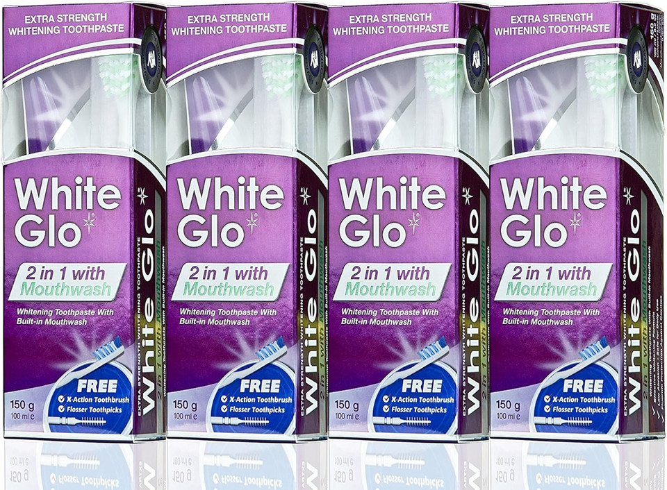 White Glo 2-in-1 Whitening Toothpaste with Mouthwash, 100 ml, Pack of 4