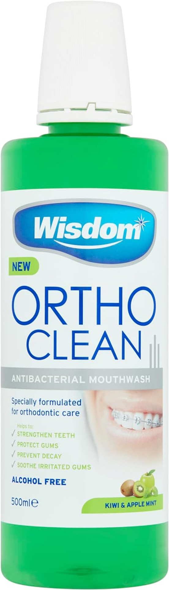 Wisdom Ortho Clean Kiwi & Apple Mint Antibacterial Mouthwash 500ml
