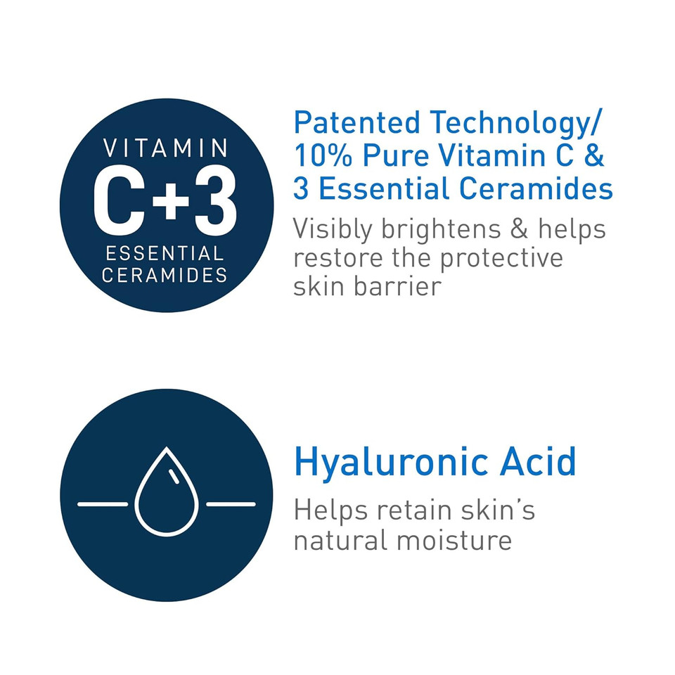 Cerave Vitamin C Serum With Hyaluronic Acid | Skin Brightening Serum For Face With 10% Pure Vitamin C | Fragrance Free | 1 Fl. Oz
