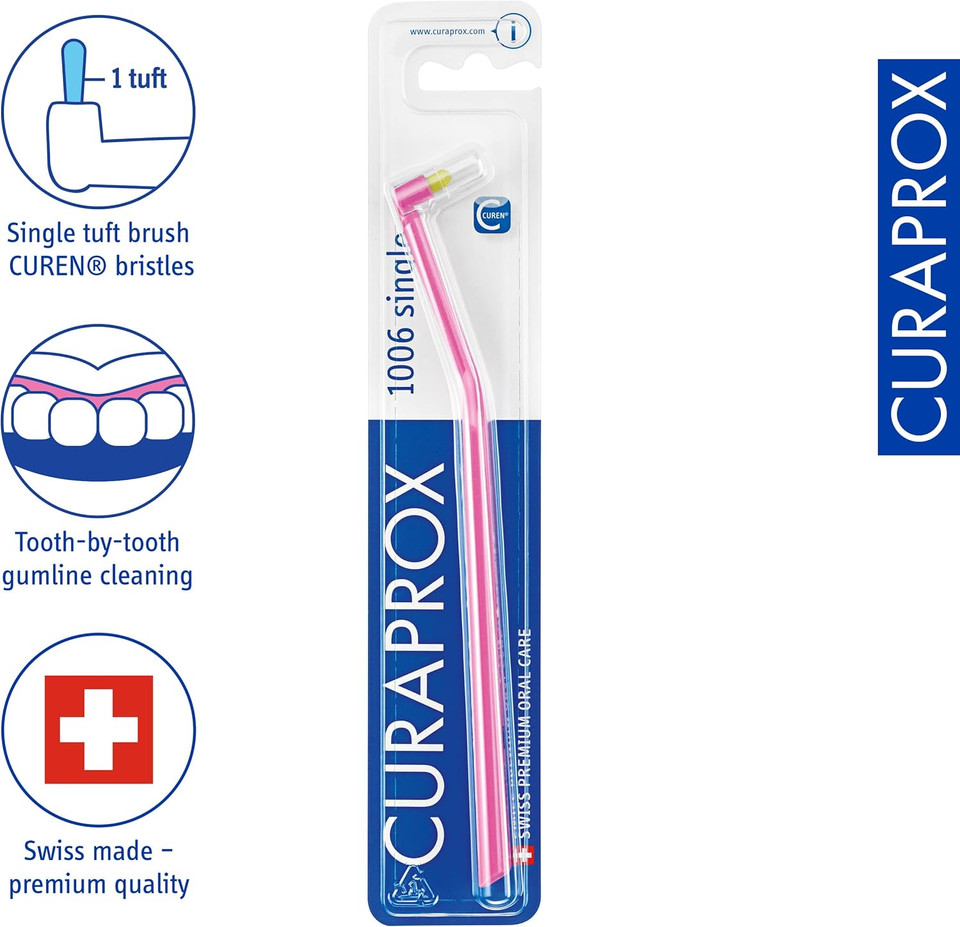 Curaprox CS 1006 Single-Tuft Toothbrush  Precision Gumline Cleaning  Perfect for Braces, Implants & Solo Technique  Gentle Curen® Filaments for Pro-Level Oral Care