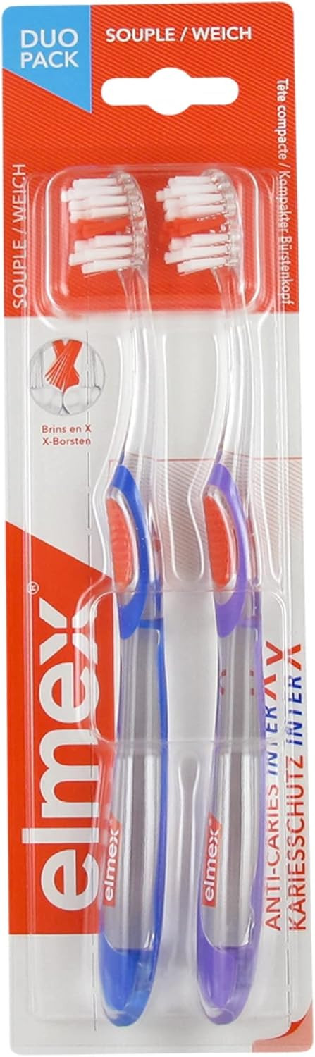 Elmex Anti-Decays InterX Soft Toothbrushes Duo Pack - Blue and Purple