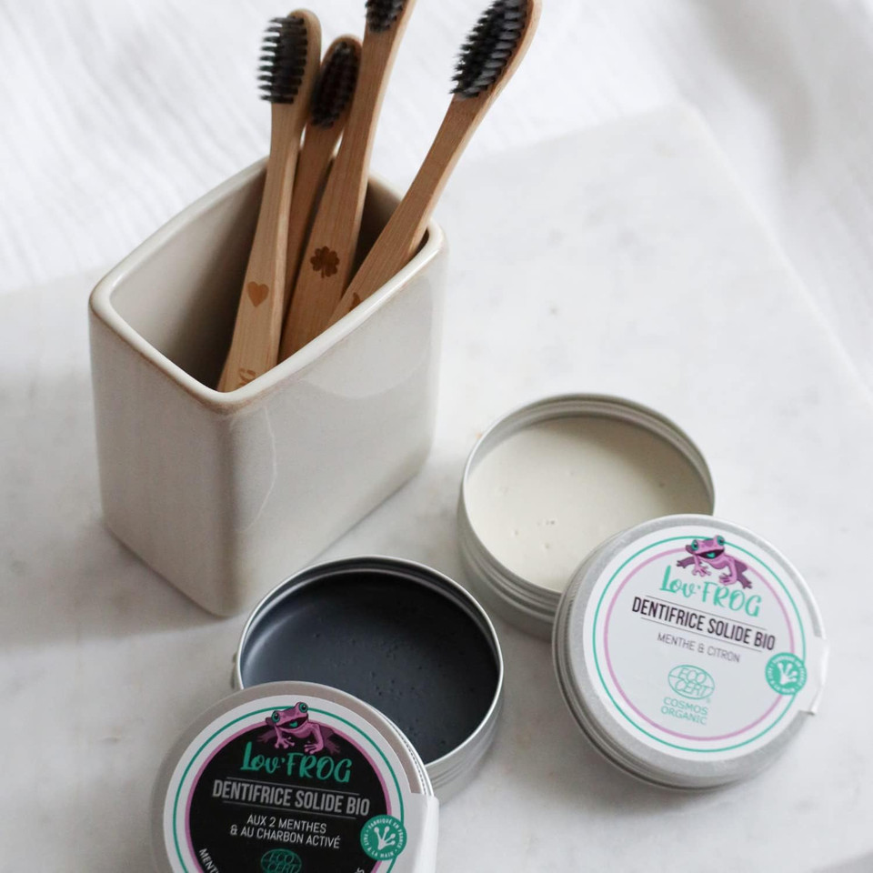 Lov'Frog Biodegradable Bamboo Toothbrush | Soft Bristles Infused with Activated Charcoal | Child Moon Design