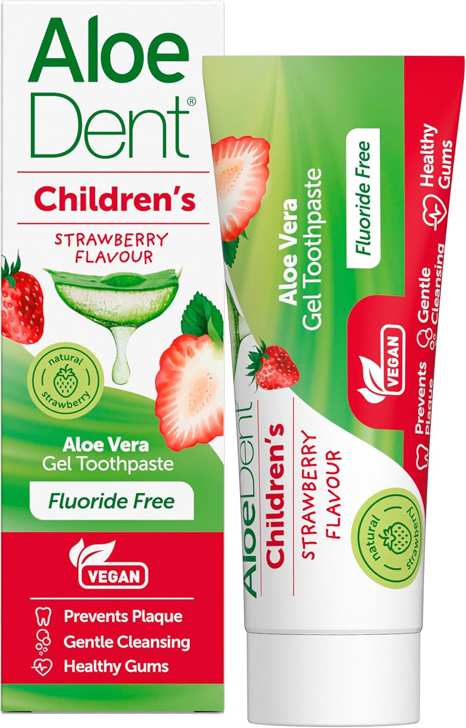 Aloe Dent Children's Aloe Vera Toothpaste Fluoride Free, Natural Action, Vegan, Cruelty Free , SLS Free, Strawberry Flavour, Healthy Gums, 50 ml