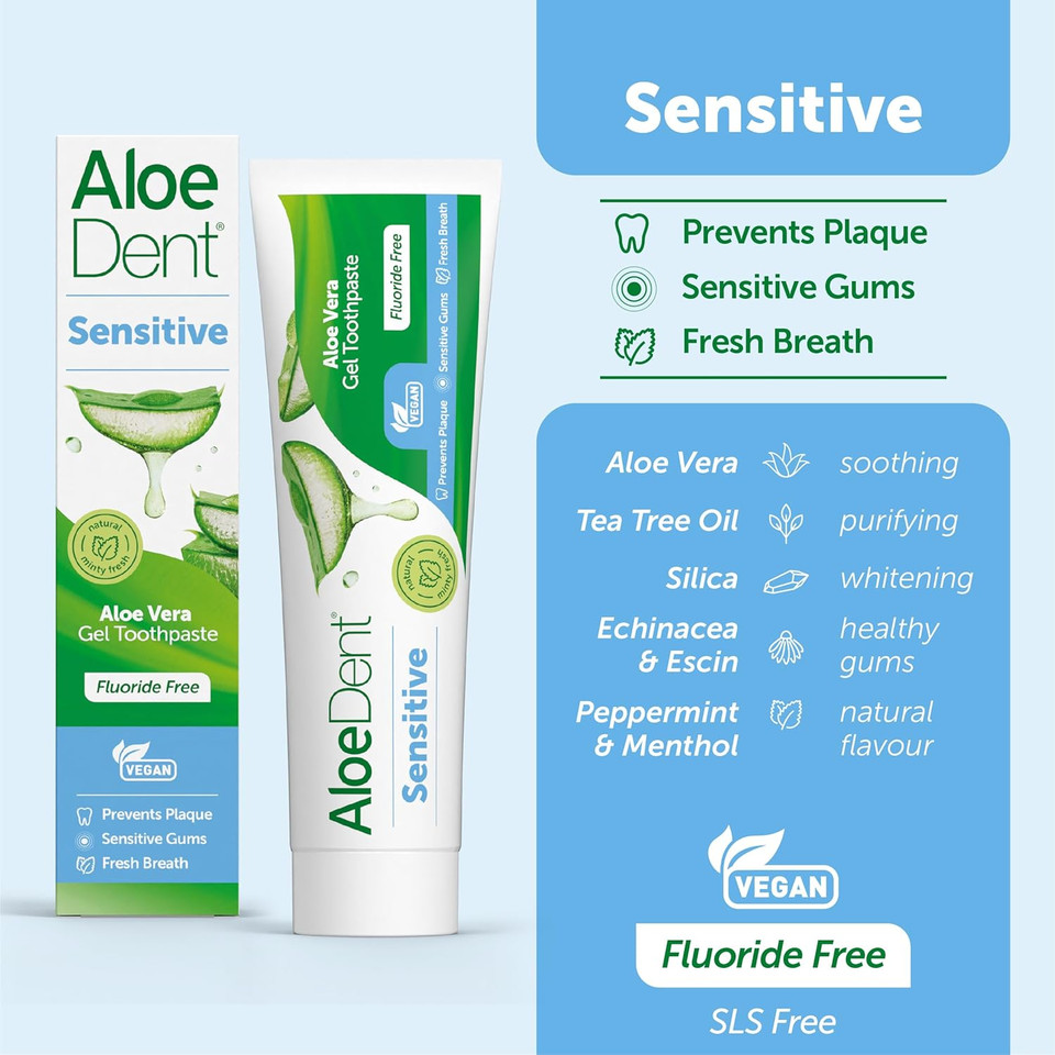 Aloe Dent Triple Action Aloe Vera Toothpaste Fluoride Free , Natural Action, Vegetarian , Cruelty Free , SLS Free, CoQ10, Healthy Gums , 100 ml Aloe Dent Triple Action Aloe Vera Toothpaste Fluoride Free , Natural Action, Vegetarian , Cruelty Free , SLS Free, CoQ10, Healthy Gums , 100 ml