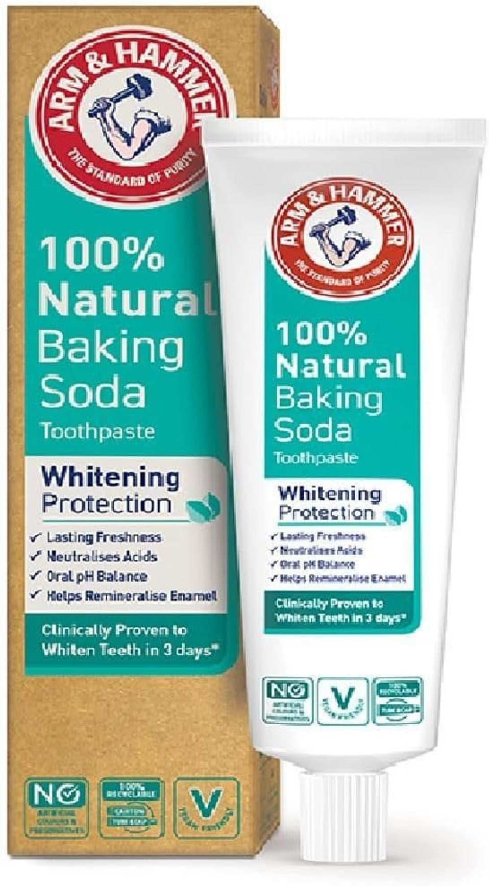 Arm & Hammer 100% Natural Baking Soda Whitening Protection Toothpaste, 75ml (Pack of 2)