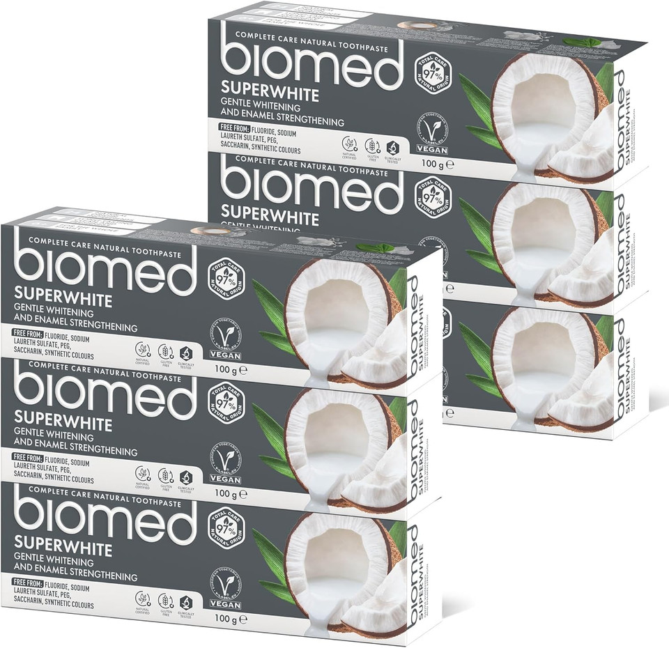 Biomed Superwhite 97% Natural Whitening Toothpaste | Enamel Strengthening | Coconut Flavour, Vegan, SLES Free 100g