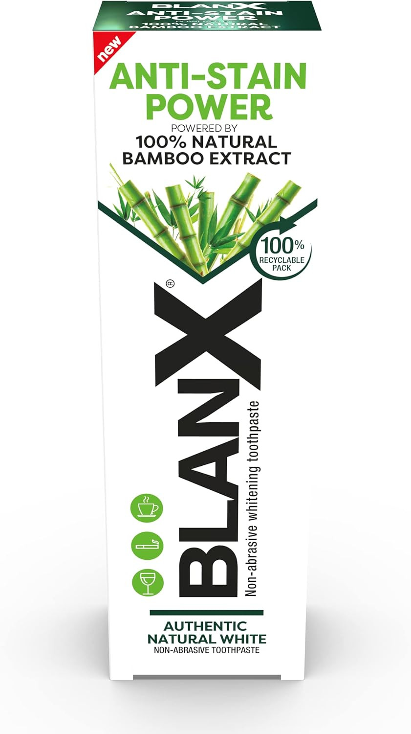 BlanX Anti Stain Toothpaste | Unique formulation of Arctic lichen and 100% Natural bamboo extract | Mint Flavor | suitable for vegans | 75 ml , Pack of 1