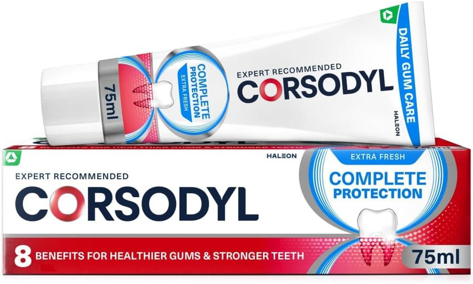 Corsodyl Complete Protection Bundle: 2X Complete Protection Extra Fresh Toothpaste 75ml & 2X Corsodyl Mild Mint Mouthwash