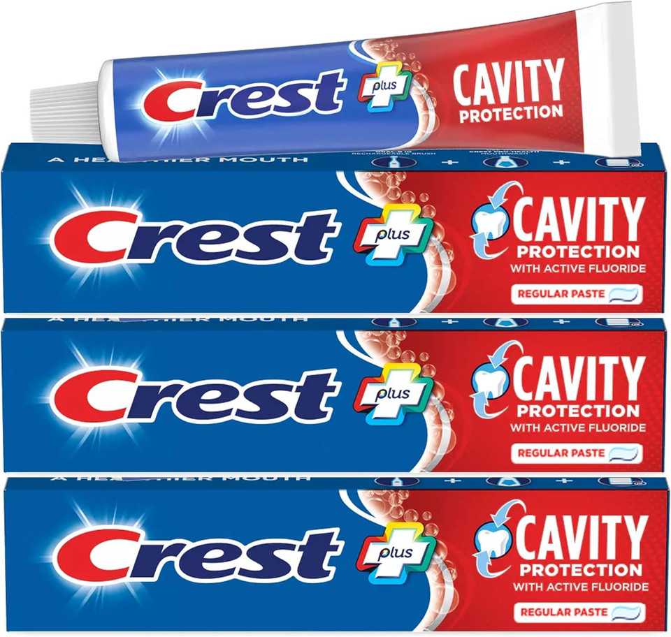Crest Plus Cavity Protection Toothpaste, Regular Paste, 8.2oz, Pack of 3