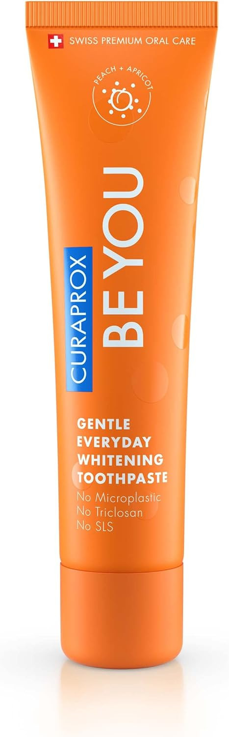 Curaprox Be You Peach + Apricot Toothpaste 60ml - Gentle Everyday Whitening - SLS, Microplastic, Triclosan Free Fluoride Toothpaste