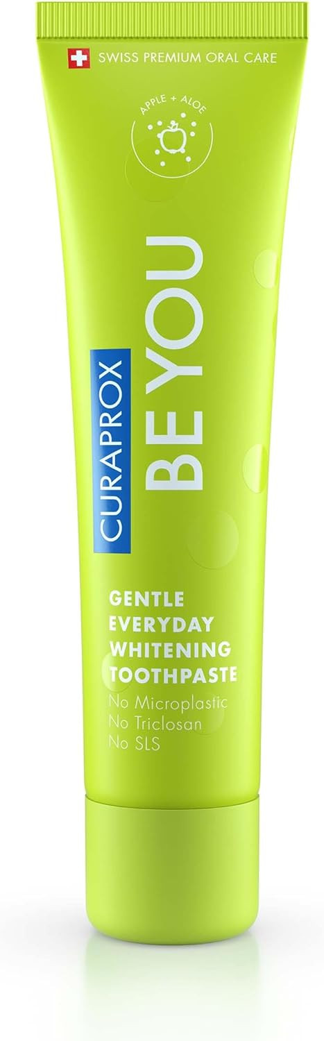 Curaprox Be You Apple + Aloe Vera Toothpaste - Green 60ml - Gentle Everyday Whitening - SLS, Microplastic, Triclosan Free - Fluoride Toothpaste
