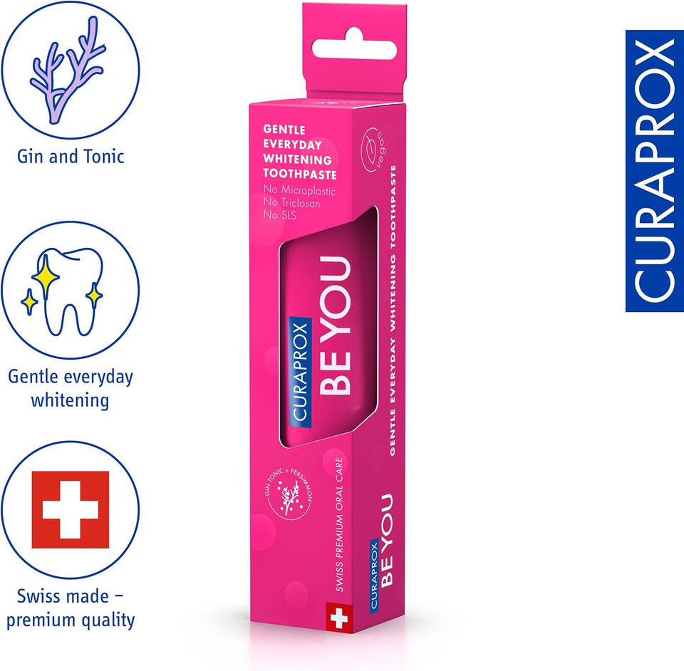Curaprox Be You Gin Tonic + Persimmon Toothpaste Red 60ml - Gentle Everyday Whitening Toothpaste - SLS Free, Microplastic Free, Triclosan Free, Fluoride Toothpaste